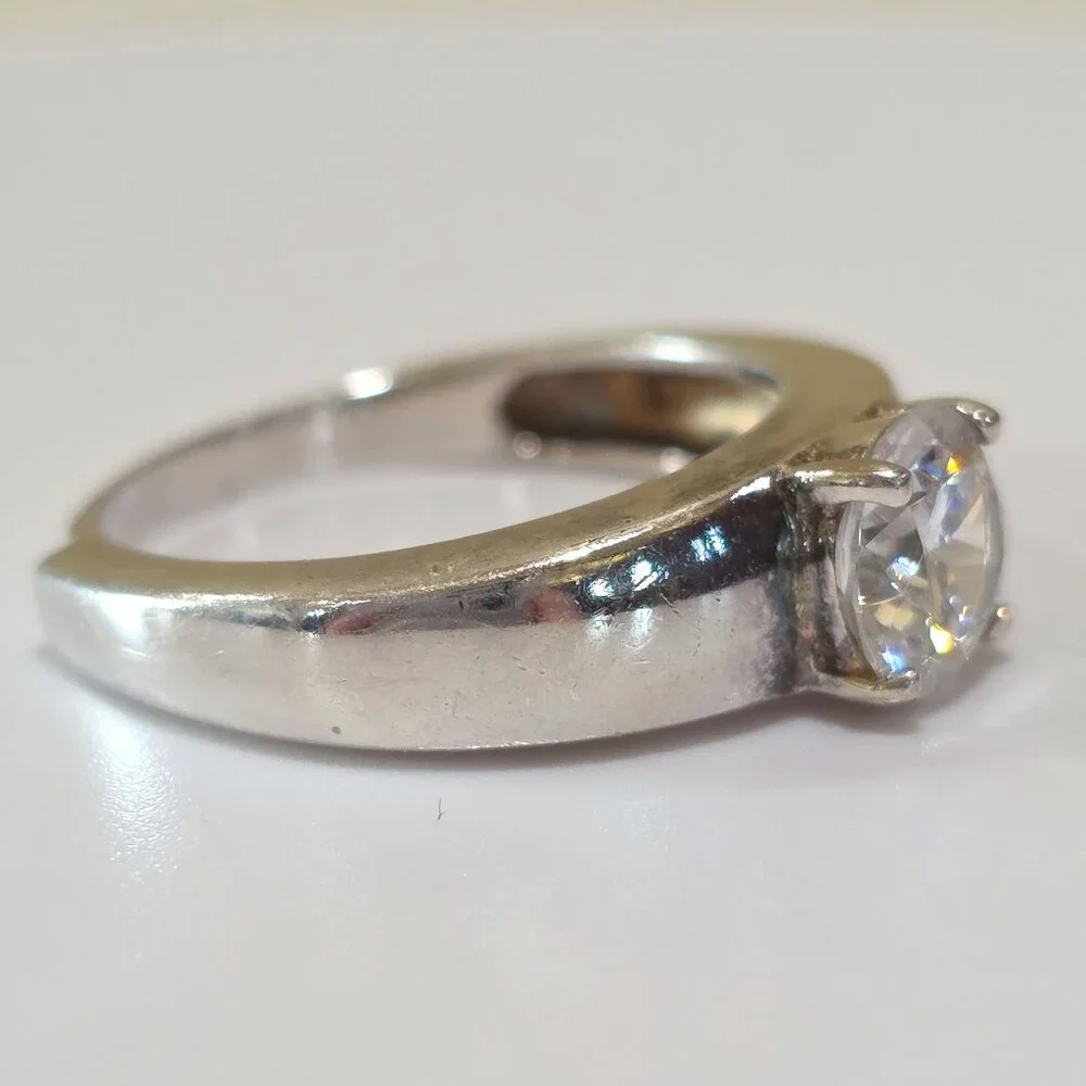 Vintage MCM Round Solitaire Sterling Silver Solitaire 925 GSJ Ring SZ 7